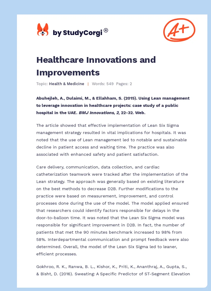 Healthcare Innovations and Improvements. Page 1