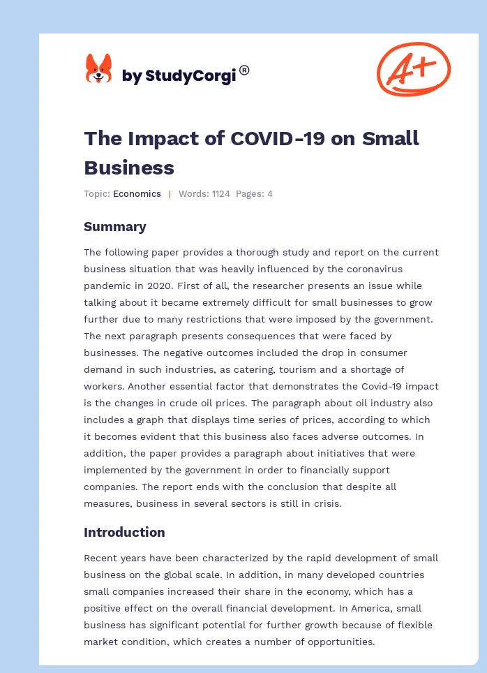 The Impact of COVID-19 on Small Business. Page 1