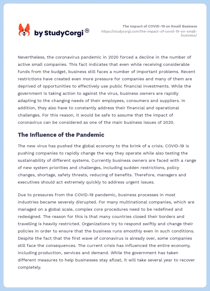 The Impact of COVID-19 on Small Business. Page 2