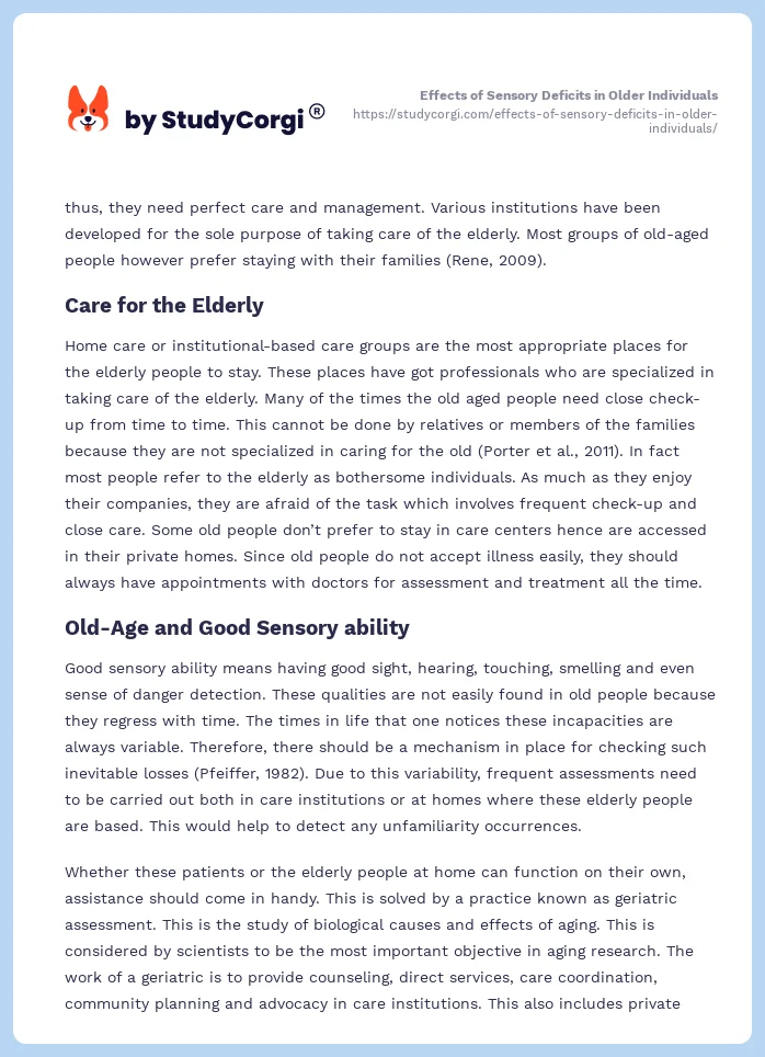 Effects of Sensory Deficits in Older Individuals. Page 2