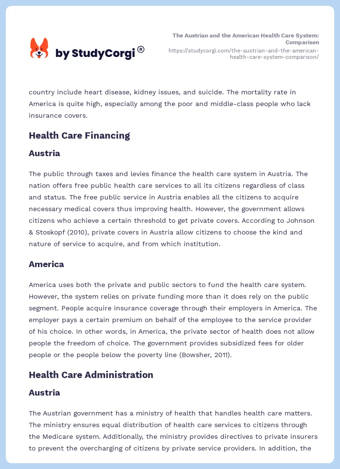 The Austrian and the American Health Care System: Comparison. Page 2