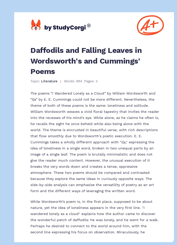 Daffodils and Falling Leaves in Wordsworth's and Cummings' Poems. Page 1