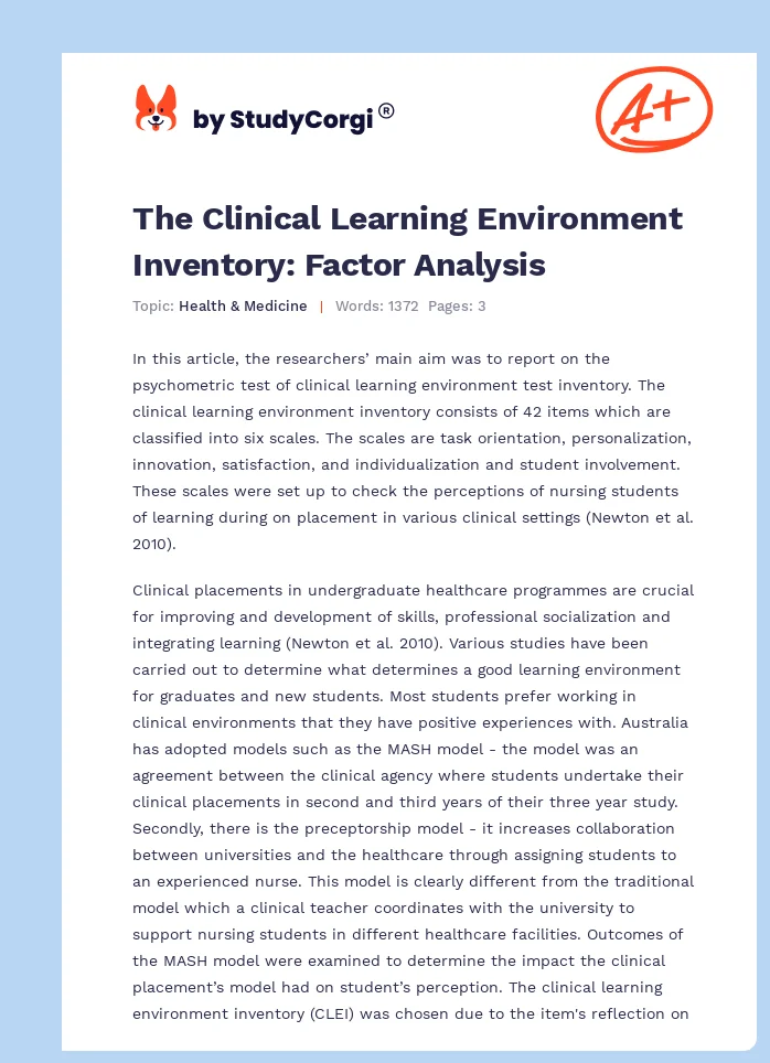 The Clinical Learning Environment Inventory: Factor Analysis. Page 1