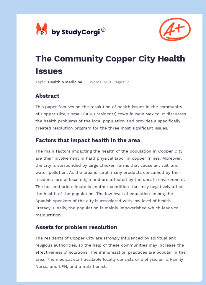 The Community Copper City Health Issues. Page 1