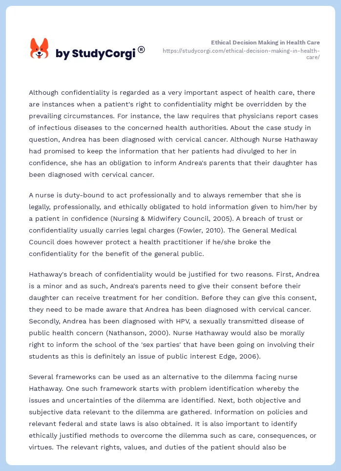 Ethical Decision Making in Health Care. Page 2