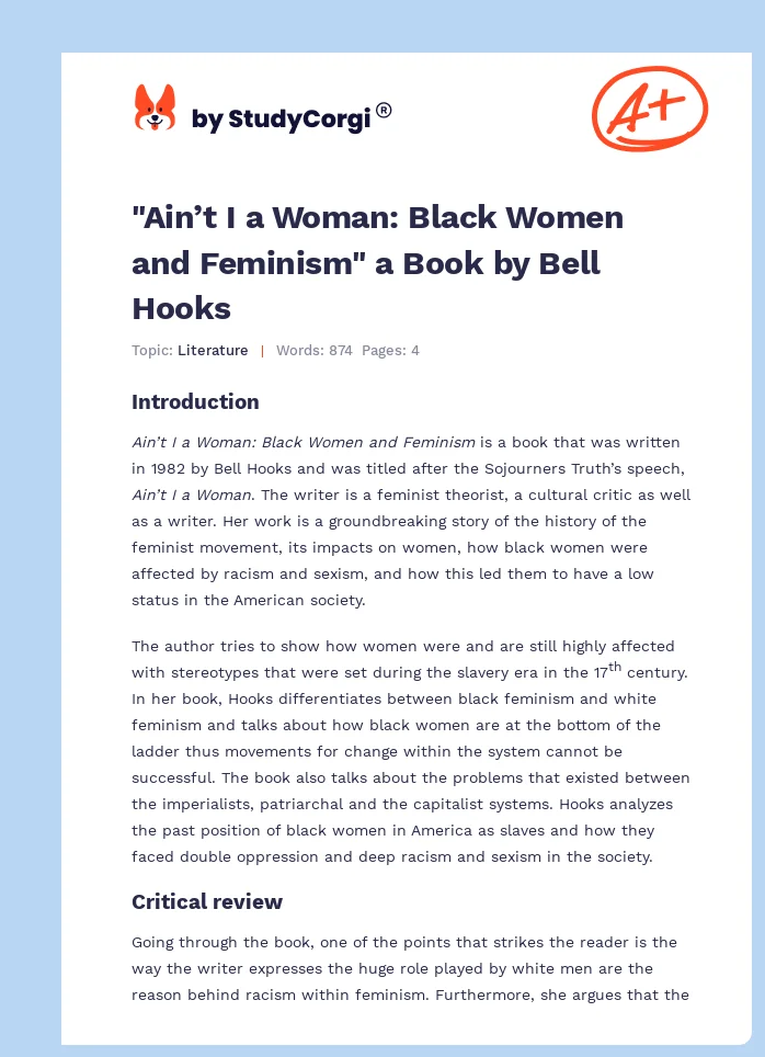 "Ain’t I a Woman: Black Women and Feminism" a Book by Bell Hooks. Page 1