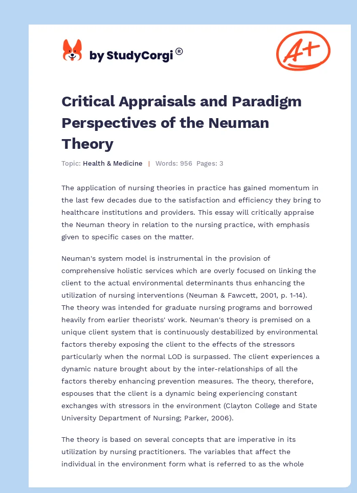 Critical Appraisals and Paradigm Perspectives of the Neuman Theory. Page 1