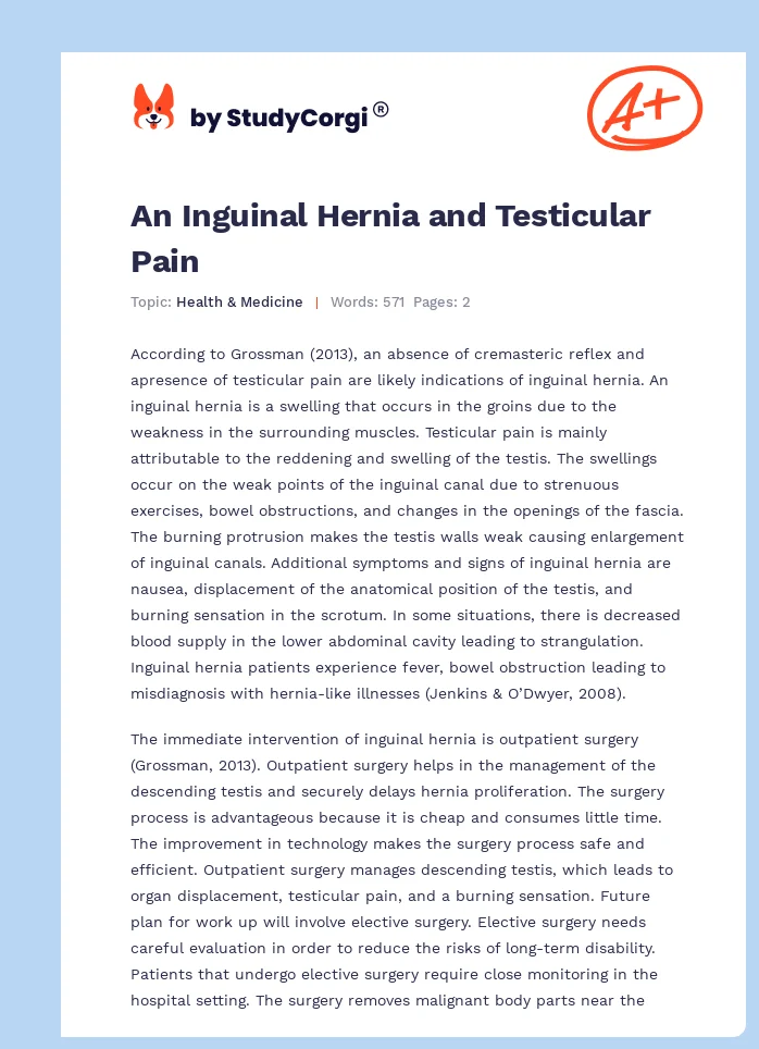 An Inguinal Hernia and Testicular Pain. Page 1