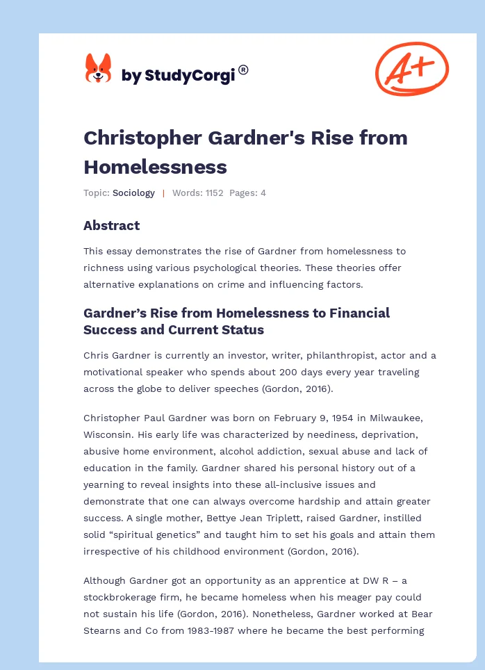Christopher Gardner's Rise from Homelessness. Page 1