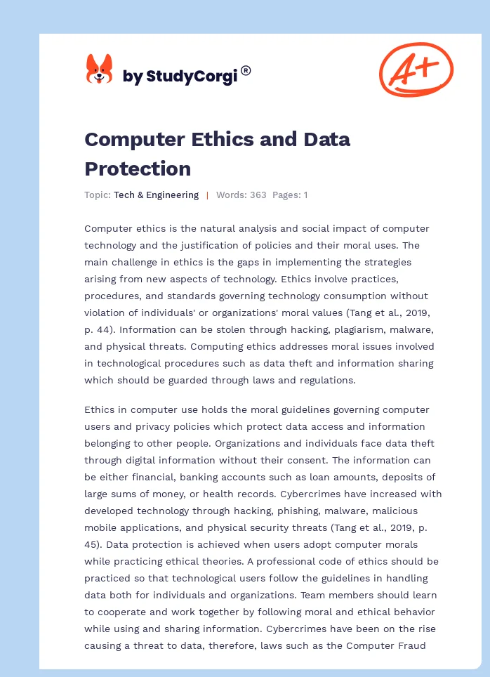 Computer Ethics and Data Protection. Page 1