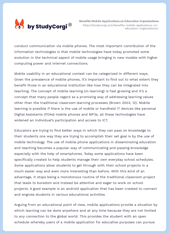 Benefits Mobile Applications on Education Organizations. Page 2