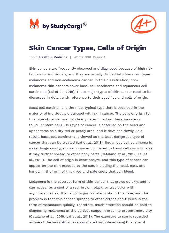 Skin Cancer Types, Cells of Origin. Page 1