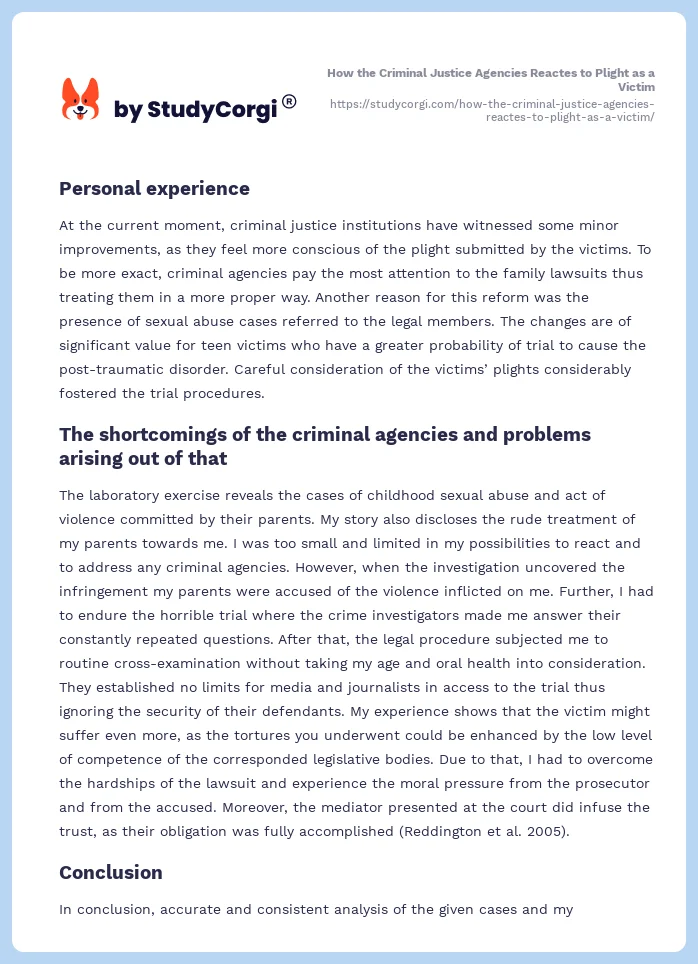 How the Criminal Justice Agencies Reactes to Plight as a Victim. Page 2