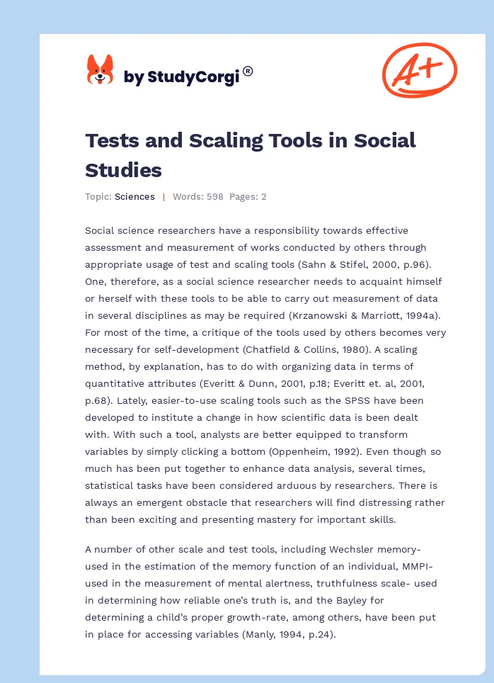 Tests and Scaling Tools in Social Studies. Page 1