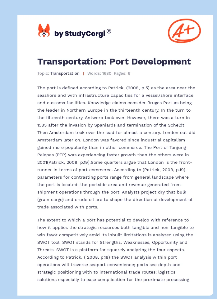 Transportation: Port Development. Page 1