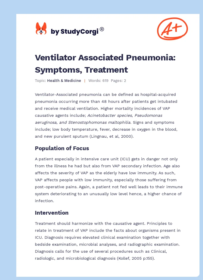 Ventilator Associated Pneumonia: Symptoms, Treatment. Page 1
