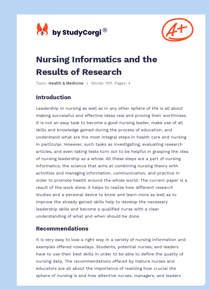 Nursing Informatics and the Results of Research. Page 1