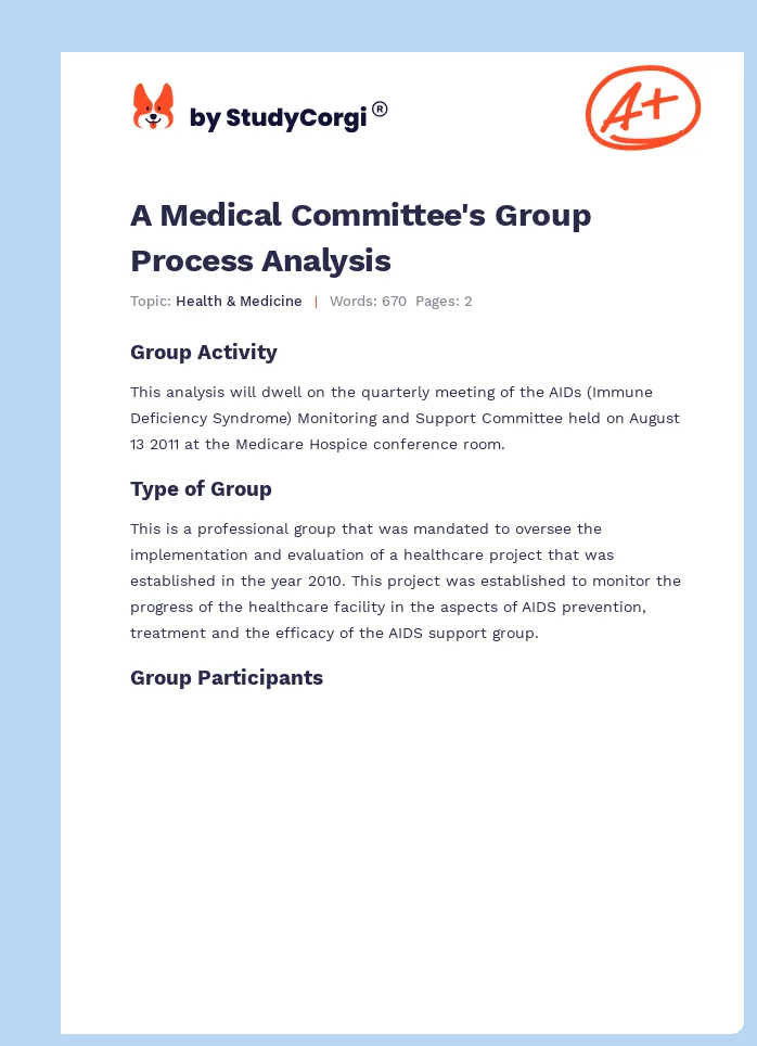 A Medical Committee's Group Process Analysis. Page 1