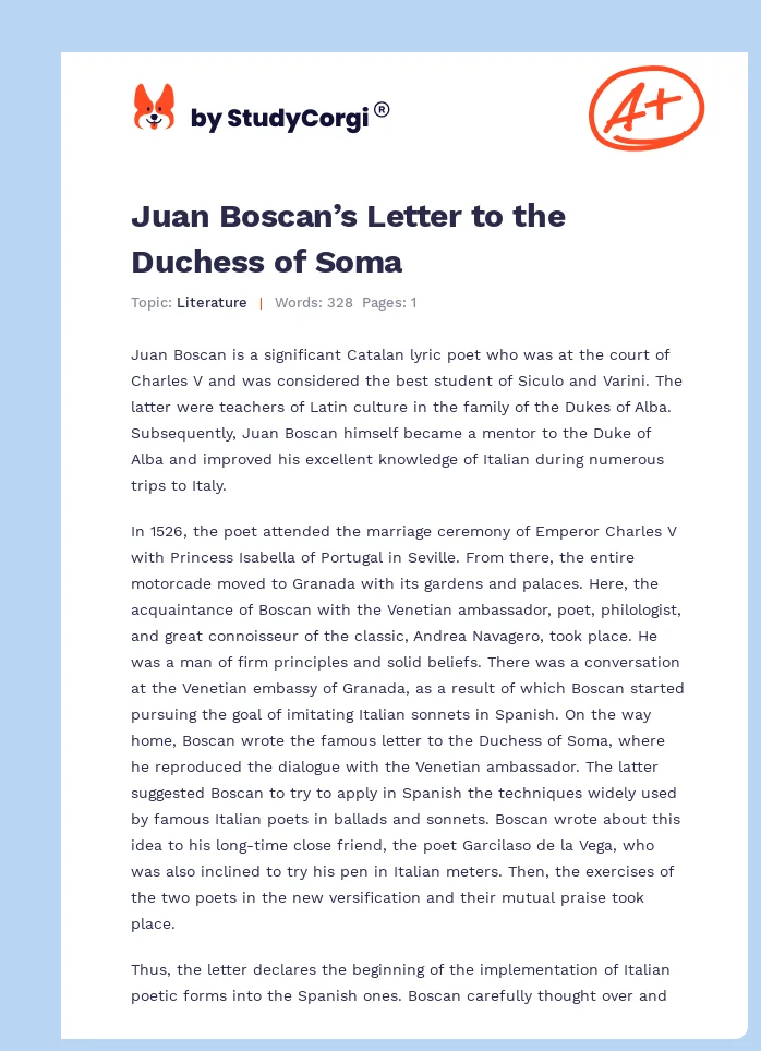 Juan Boscan’s Letter to the Duchess of Soma. Page 1