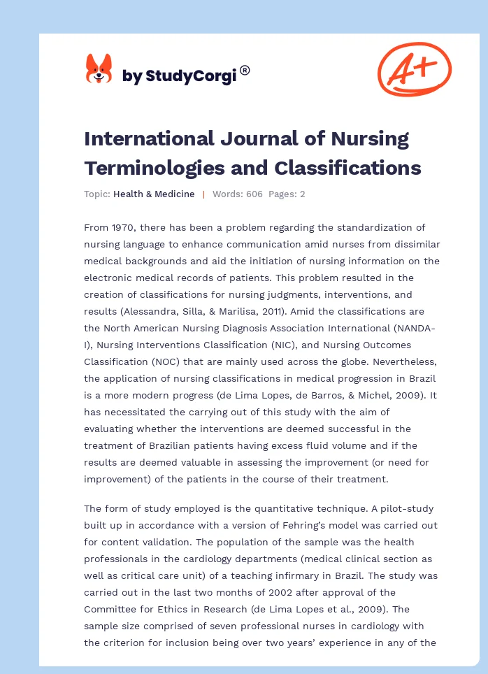 International Journal of Nursing Terminologies and Classifications. Page 1