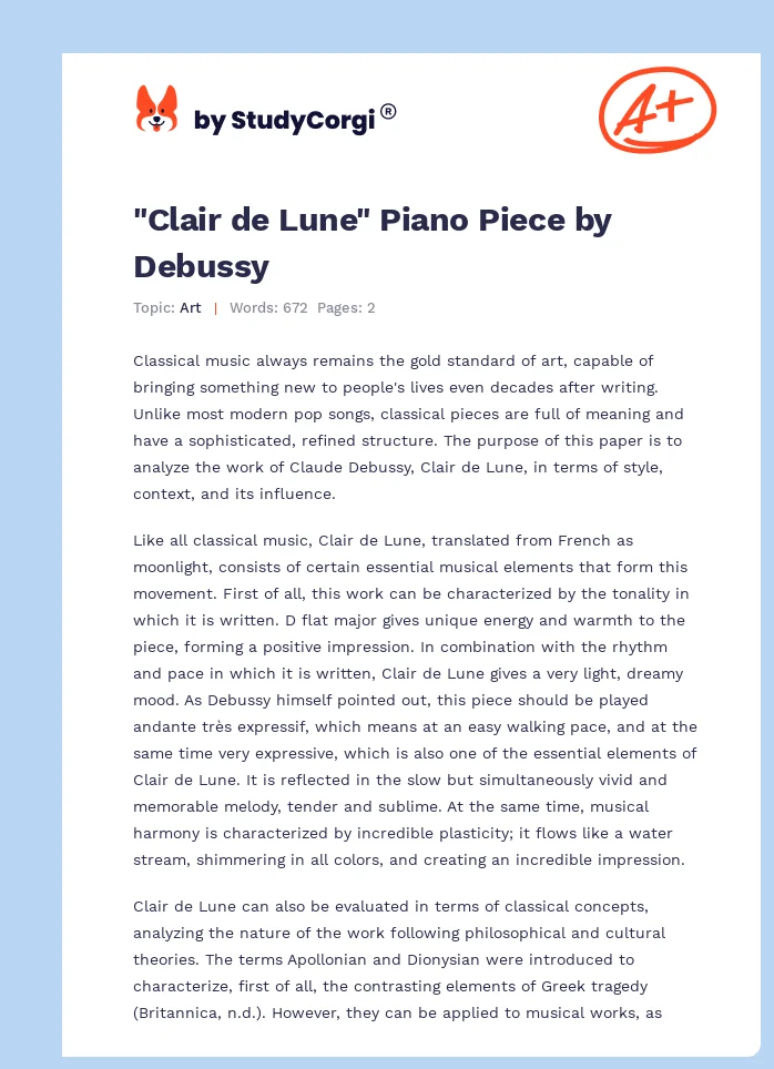 "Clair de Lune" Piano Piece by Debussy. Page 1
