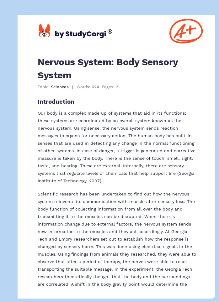 Nervous System: Body Sensory System. Page 1