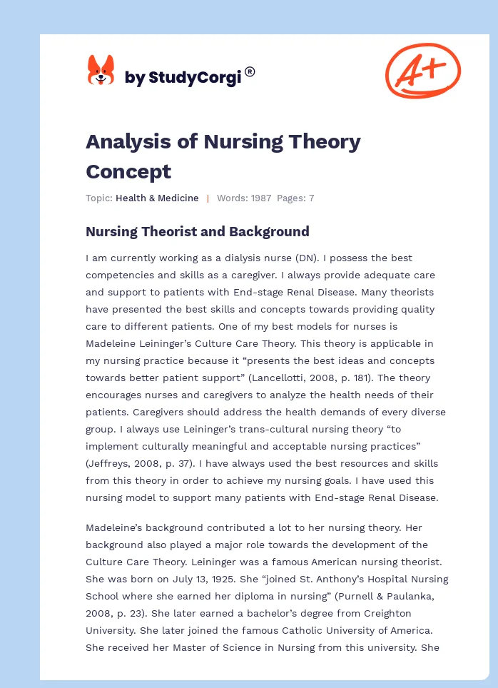 Analysis of Nursing Theory Concept. Page 1