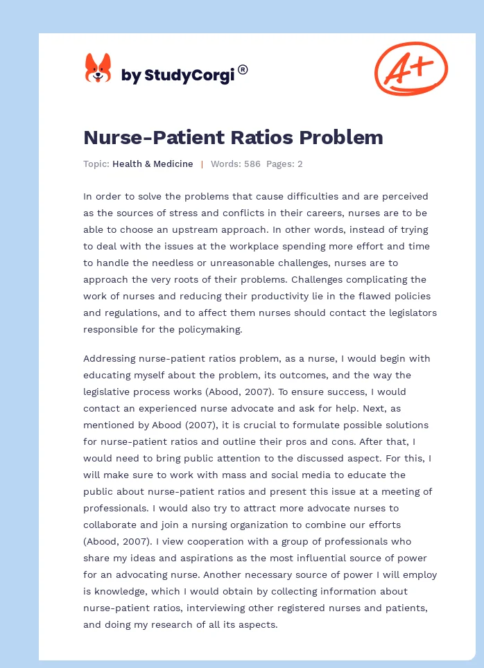 Nurse-Patient Ratios Problem. Page 1