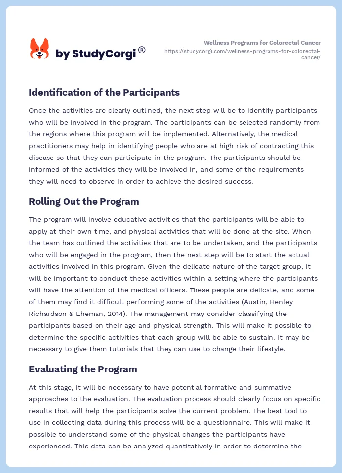 Wellness Programs for Colorectal Cancer. Page 2