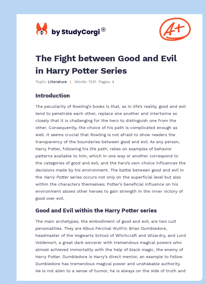 The Fight between Good and Evil in Harry Potter Series. Page 1