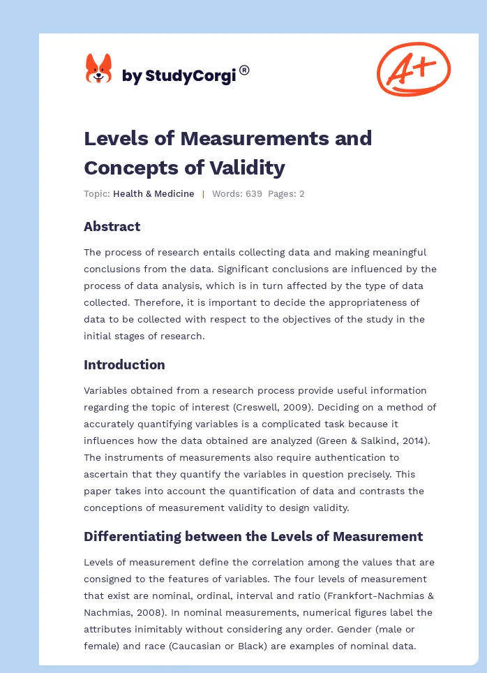 Levels of Measurements and Concepts of Validity. Page 1