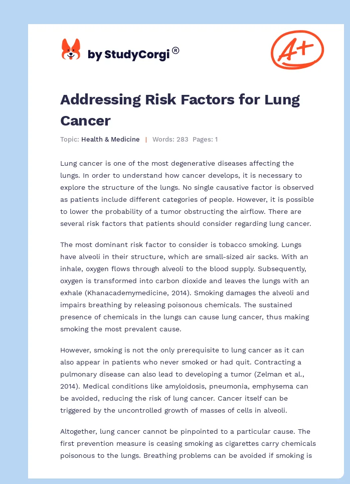 Addressing Risk Factors for Lung Cancer. Page 1