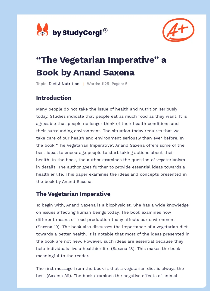 “The Vegetarian Imperative” a Book by Anand Saxena. Page 1