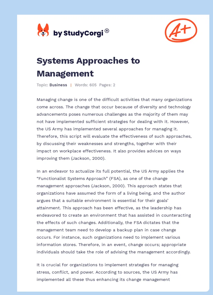 Systems Approaches to Management. Page 1