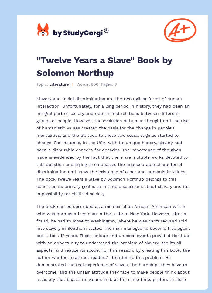 12 years a slave book essay
