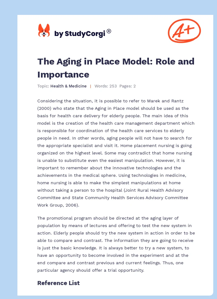 The Aging in Place Model: Role and Importance. Page 1