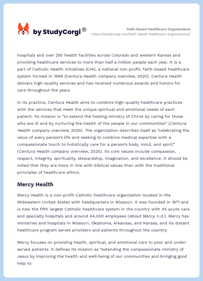 Faith-Based Healthcare Organizations. Page 2