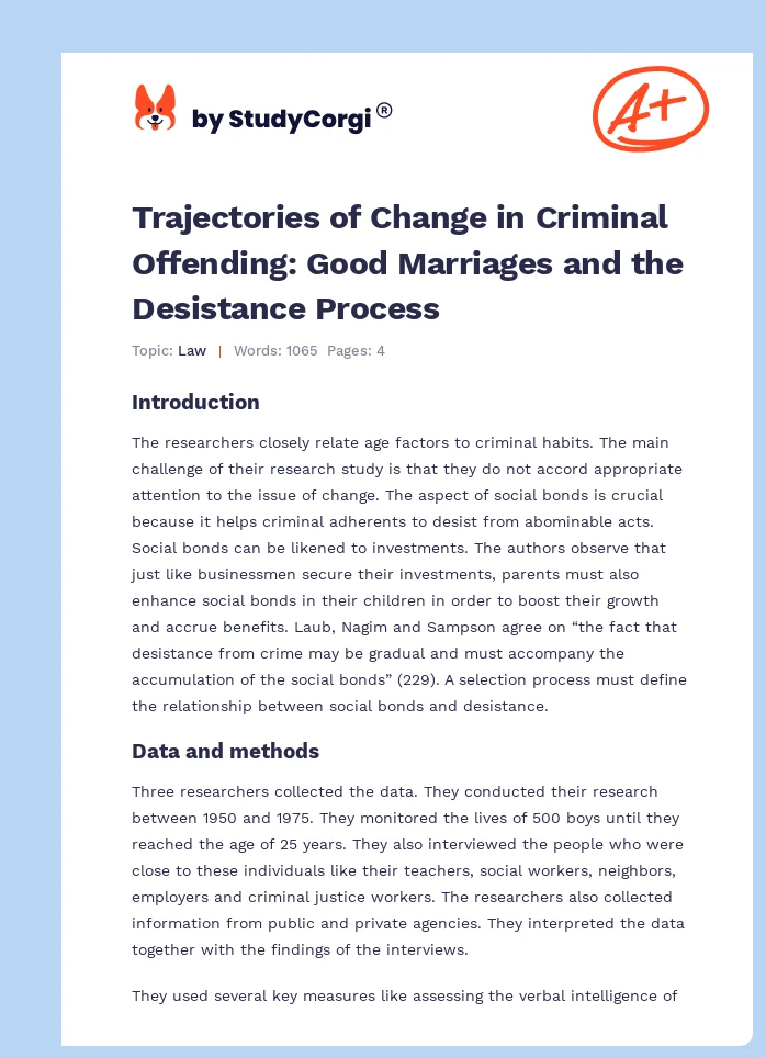 Trajectories of Change in Criminal Offending: Good Marriages and the Desistance Process. Page 1