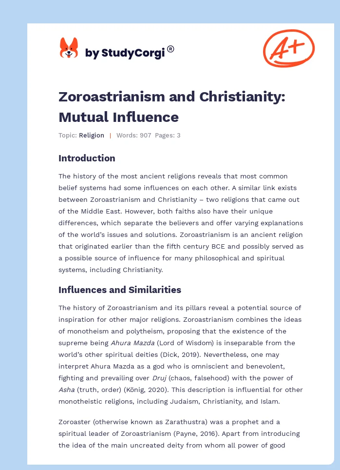 Zoroastrianism and Christianity: Mutual Influence. Page 1