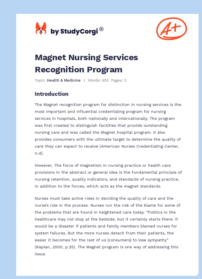 Magnet Nursing Services Recognition Program. Page 1