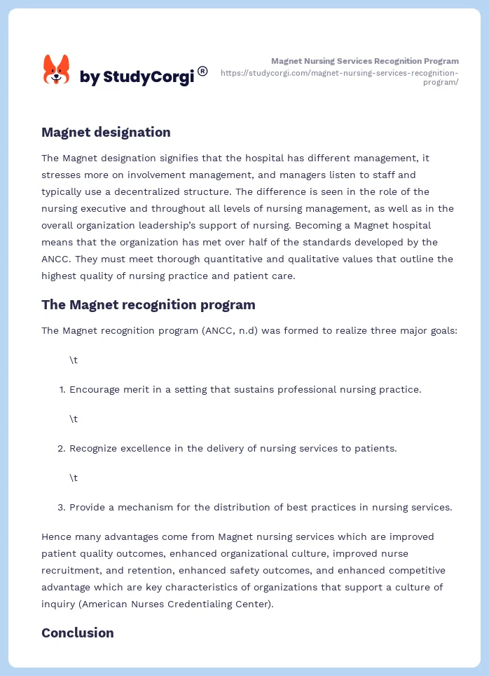 Magnet Nursing Services Recognition Program. Page 2
