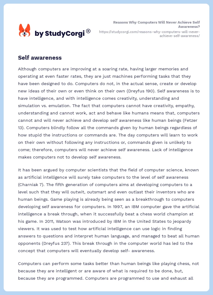 Reasons Why Computers Will Never Achieve Self Awareness?. Page 2