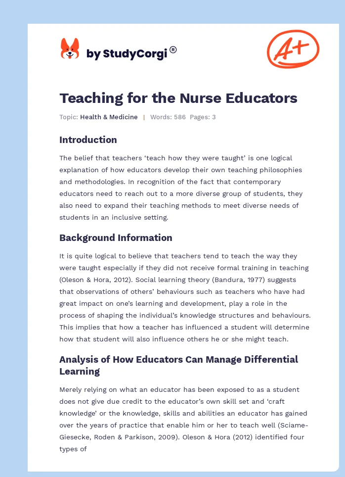 Teaching for the Nurse Educators. Page 1