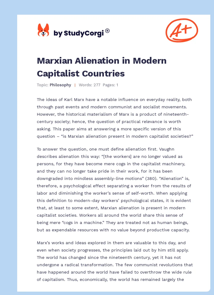 Marxian Alienation in Modern Capitalist Countries. Page 1