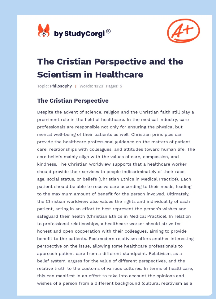 The Cristian Perspective and the Scientism in Healthcare. Page 1