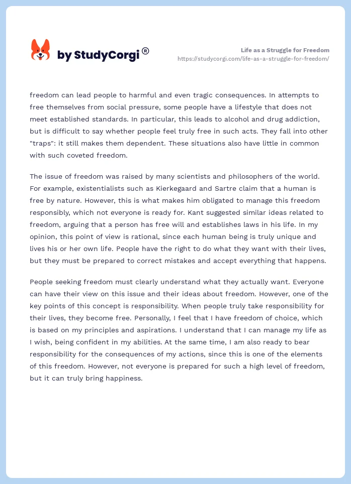 essay about freedom of human person