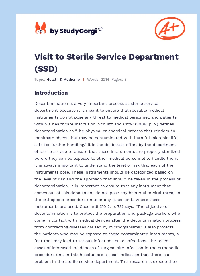 Visit to Sterile Service Department (SSD). Page 1