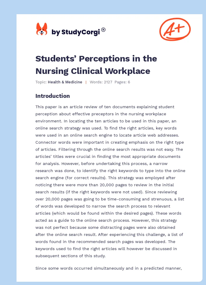 Students’ Perceptions in the Nursing Clinical Workplace. Page 1