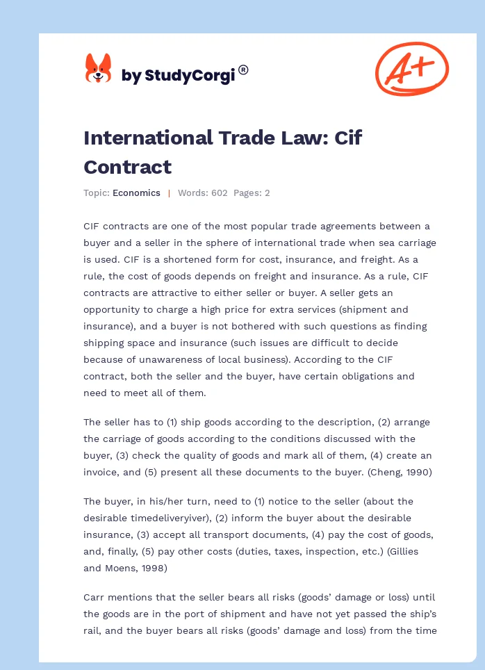 International Trade Law: Cif Contract. Page 1