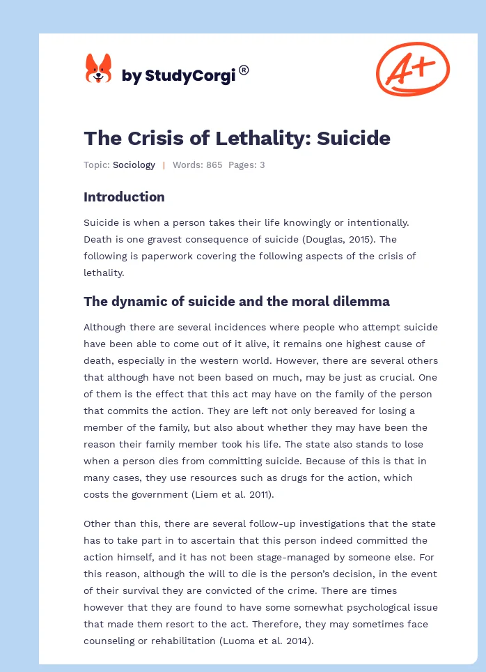 The Crisis of Lethality: Suicide. Page 1